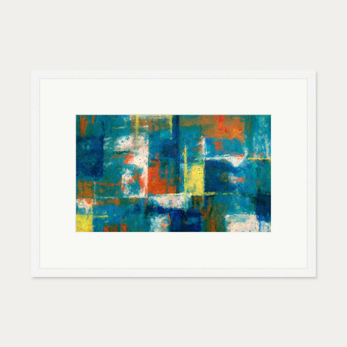Geometric Abstract Colours Art Print — 50 x 70 cm — White Frame