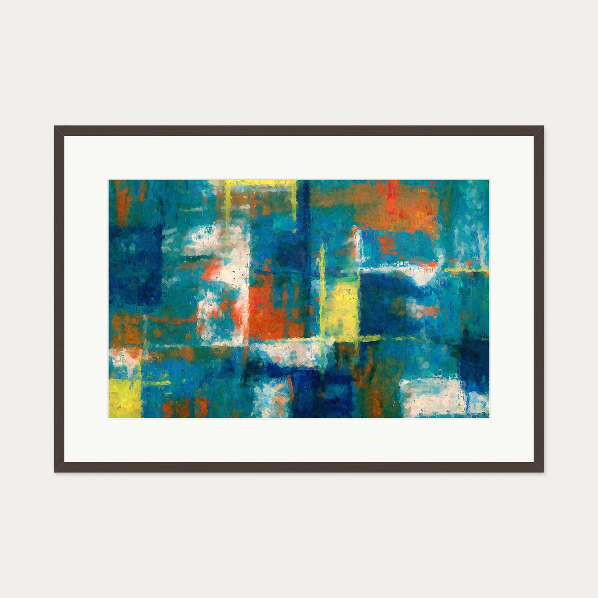 Geometric Abstract Colours Art Print — 70 x 100 cm — Brown Frame