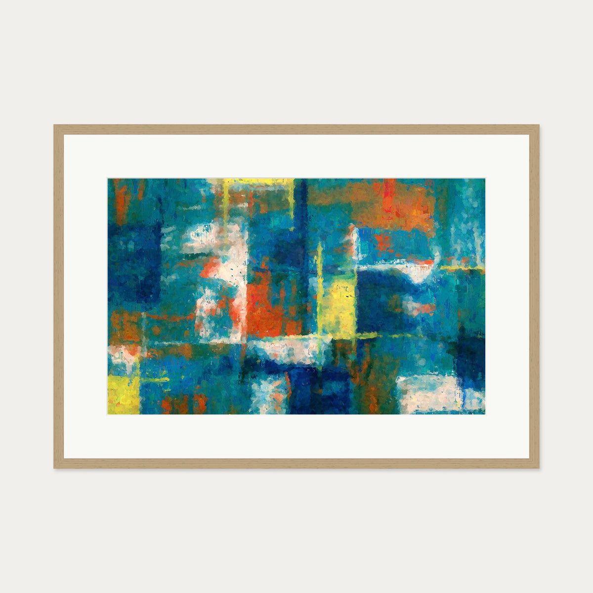 Geometric Abstract Colours Art Print — 70 x 100 cm — Oak Frame