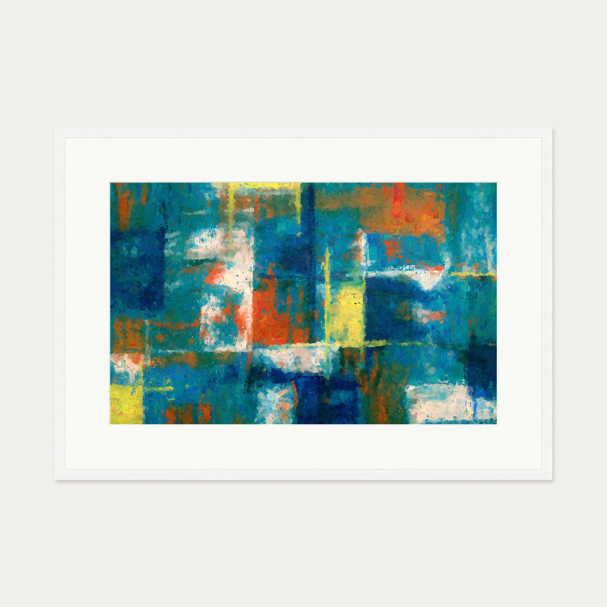Geometric Abstract Colours Art Print — 70 x 100 cm — White Frame