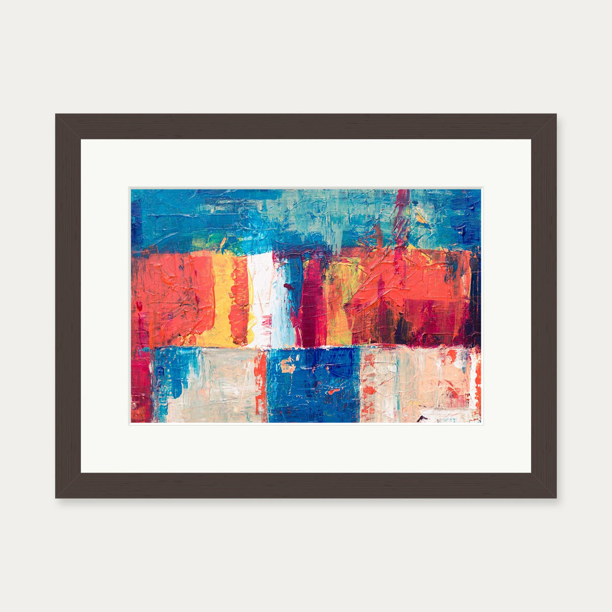 Geometric Abstract Colours II Art Print — 30 x 40 cm — Brown Frame