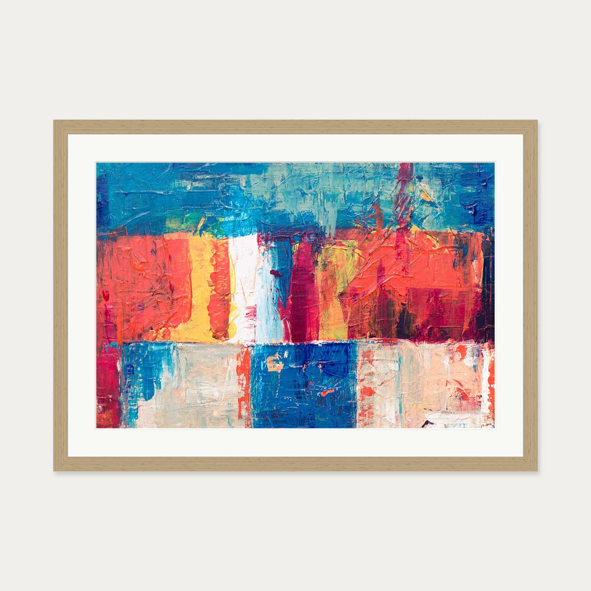 Geometric Abstract Colours II Art Print — 50 x 70 cm — Oak Frame