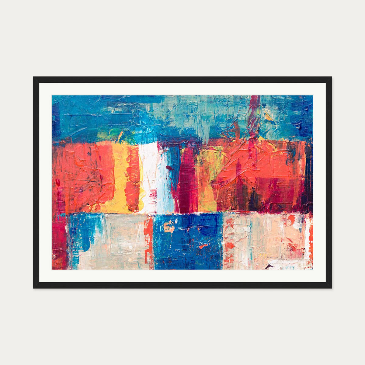 Geometric Abstract Colours II Art Print — 70 x 100 cm — Black Frame
