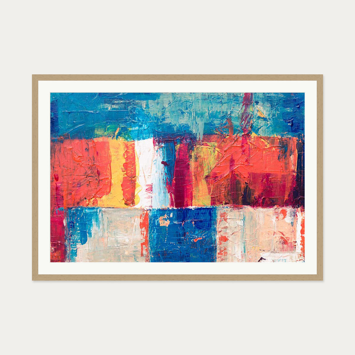 Geometric Abstract Colours II Art Print — 70 x 100 cm — Oak Frame
