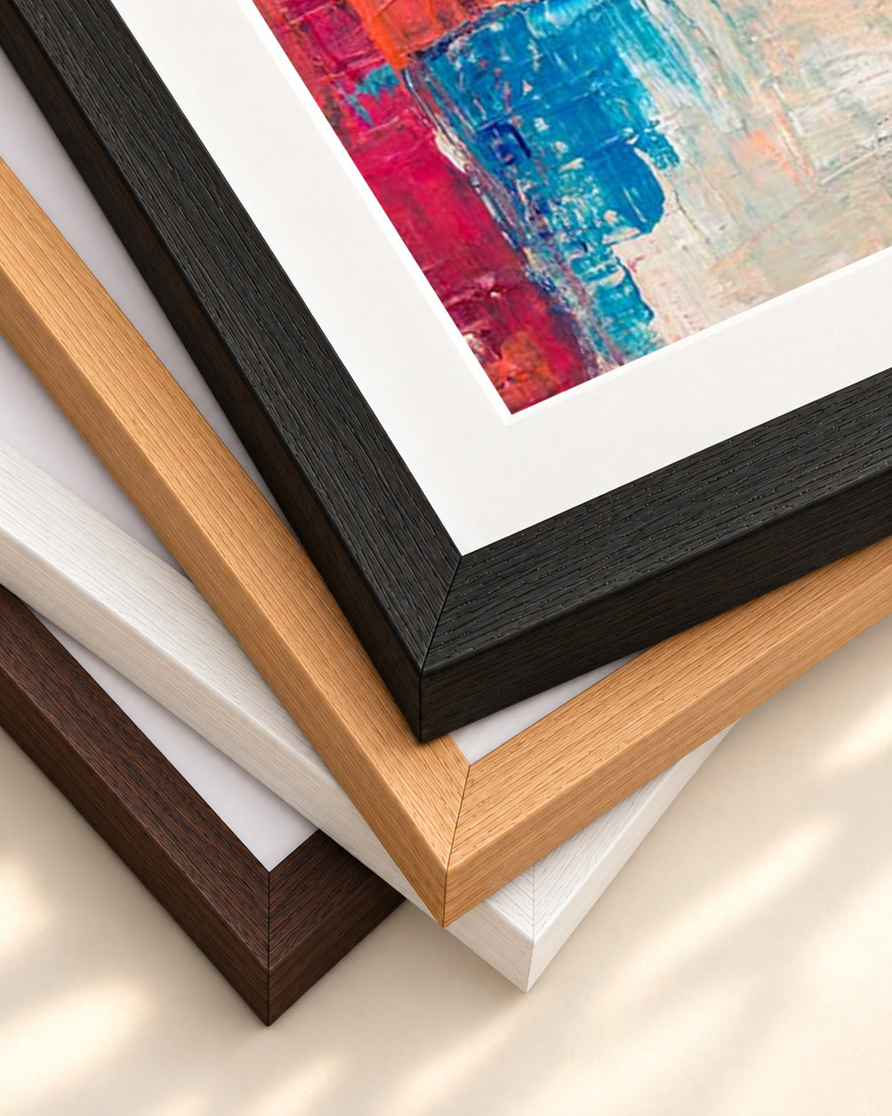 Geometric Abstract Colours II Art Print — framed print corner with 5 cm mount and bevel
