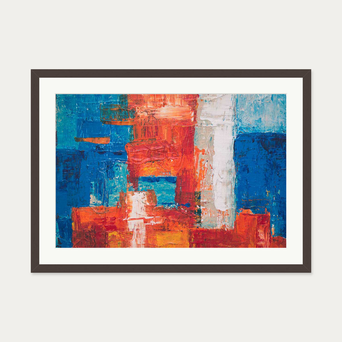 Geometric Abstract Colours III Art Print — 50 x 70 cm — Brown Frame