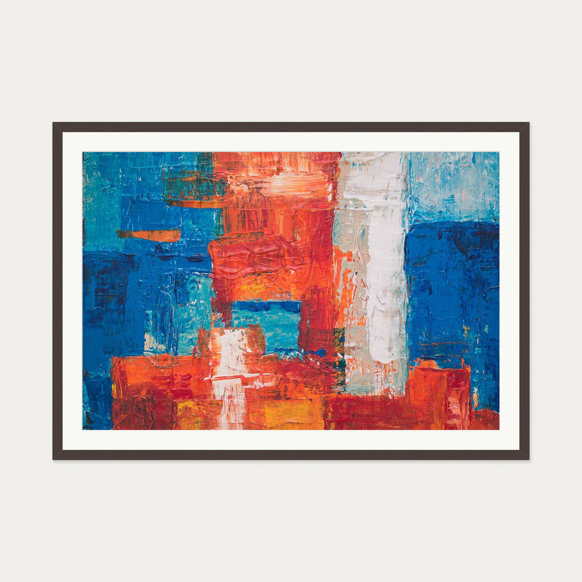 Geometric Abstract Colours III Art Print — 70 x 100 cm — Brown Frame