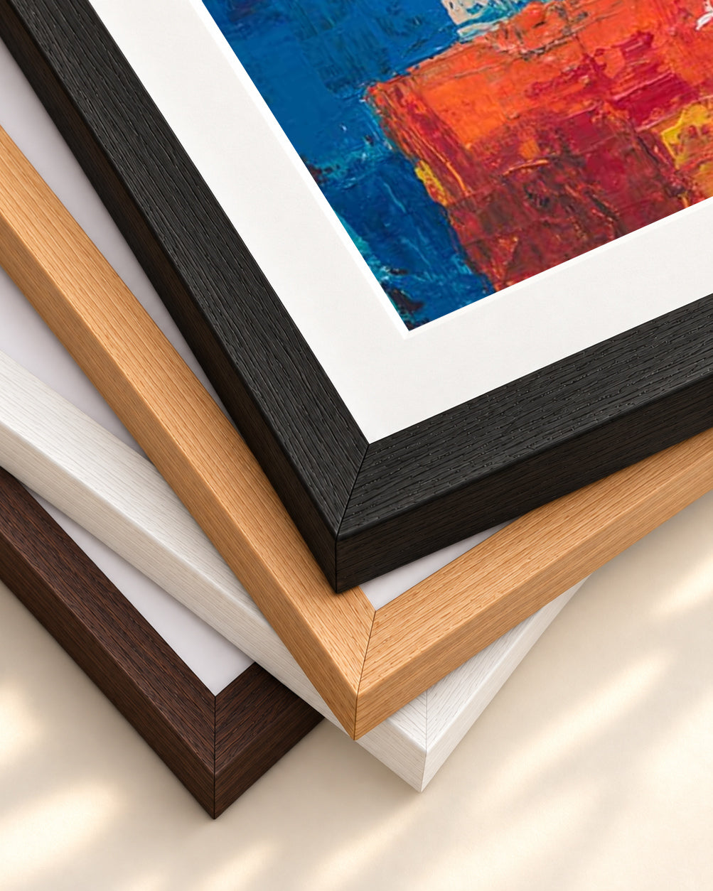 Geometric Abstract Colours III Art Print — framed print corner with 5 cm mount and bevel