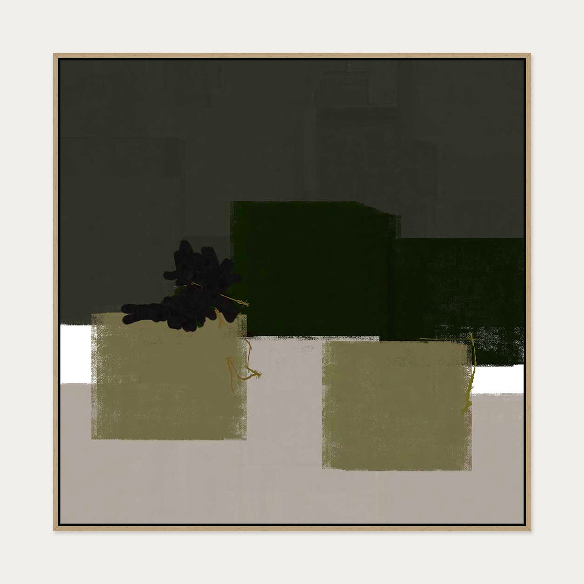 Geometric Olive Green Canvas Art — 100 x 100 cm — Oak Frame