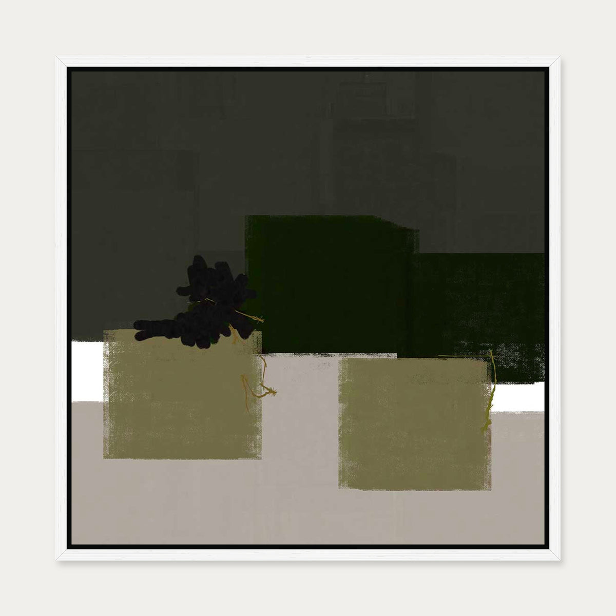 Geometric Olive Green Canvas Art — 50 x 50 cm — White Frame