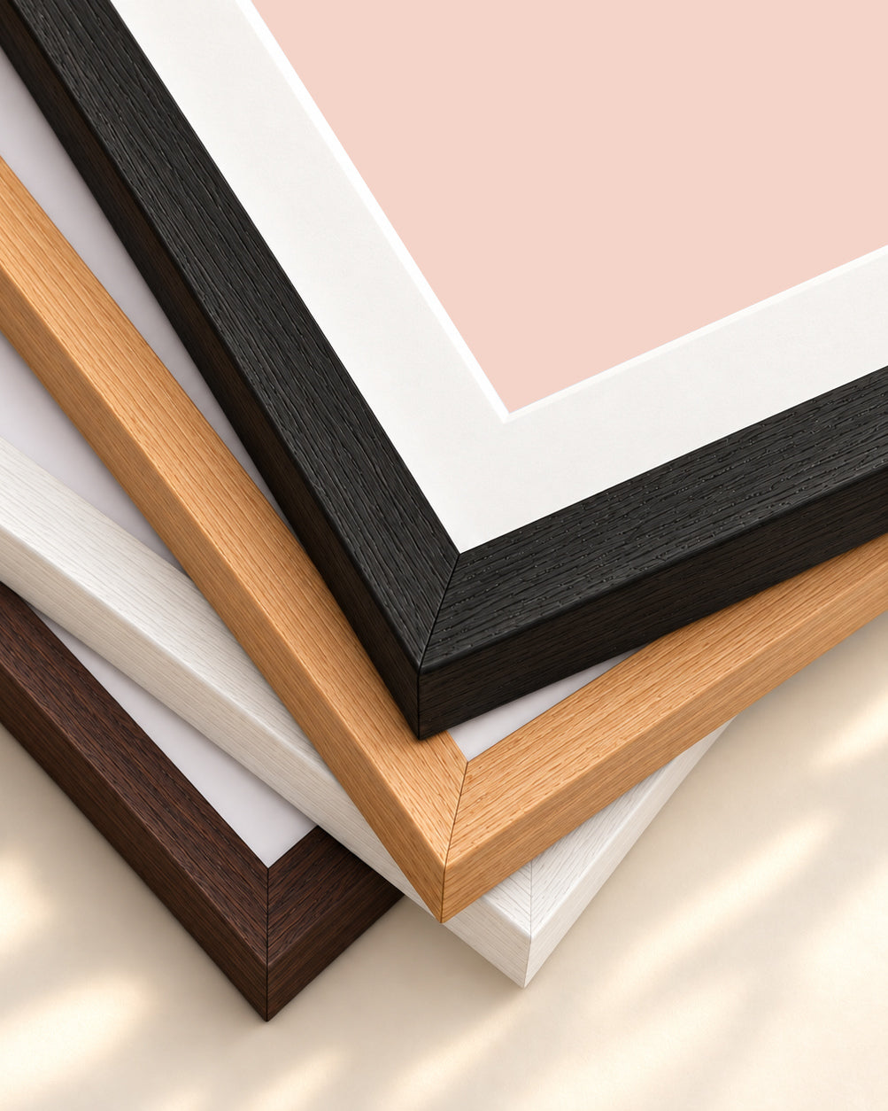 Geometric Peach Shapes Art Print — framed print corner with 5 cm mount and bevel