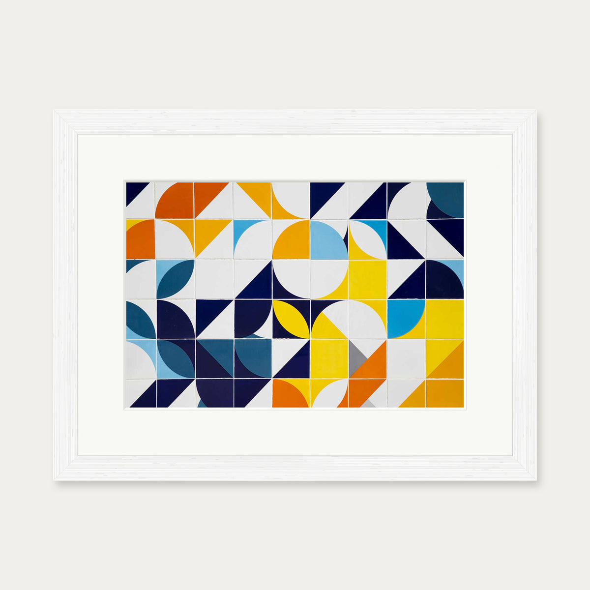 Geometric Tiles Wall Art Print — 30 x 40 cm — White Frame