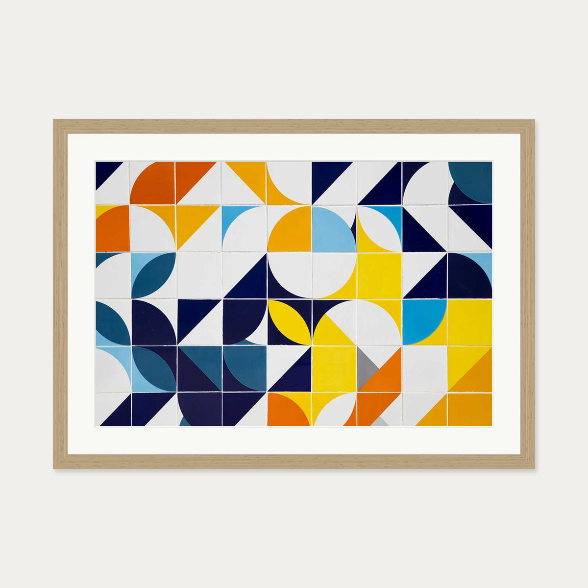 Geometric Tiles Wall Art Print — 50 x 70 cm — Oak Frame