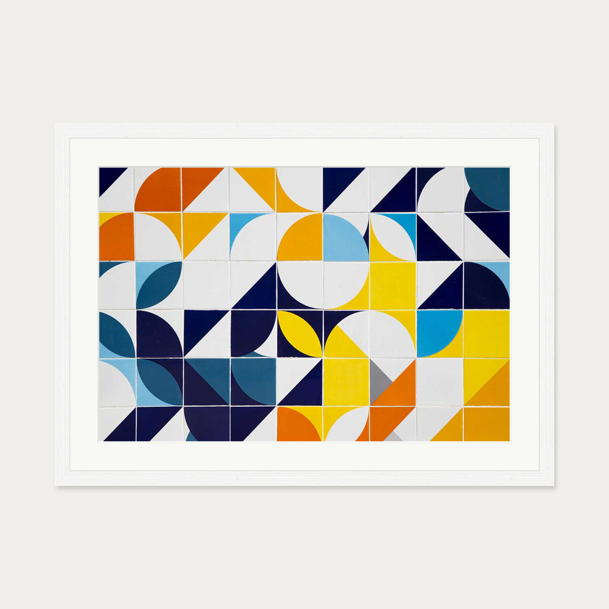 Geometric Tiles Wall Art Print — 50 x 70 cm — White Frame