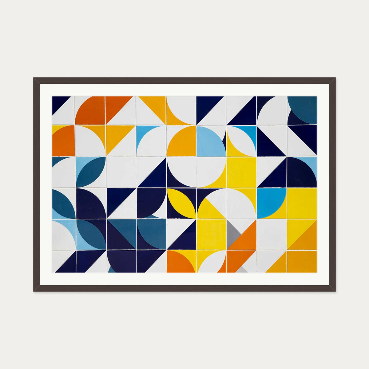 Geometric Tiles Wall Art Print — 70 x 100 cm — Brown Frame
