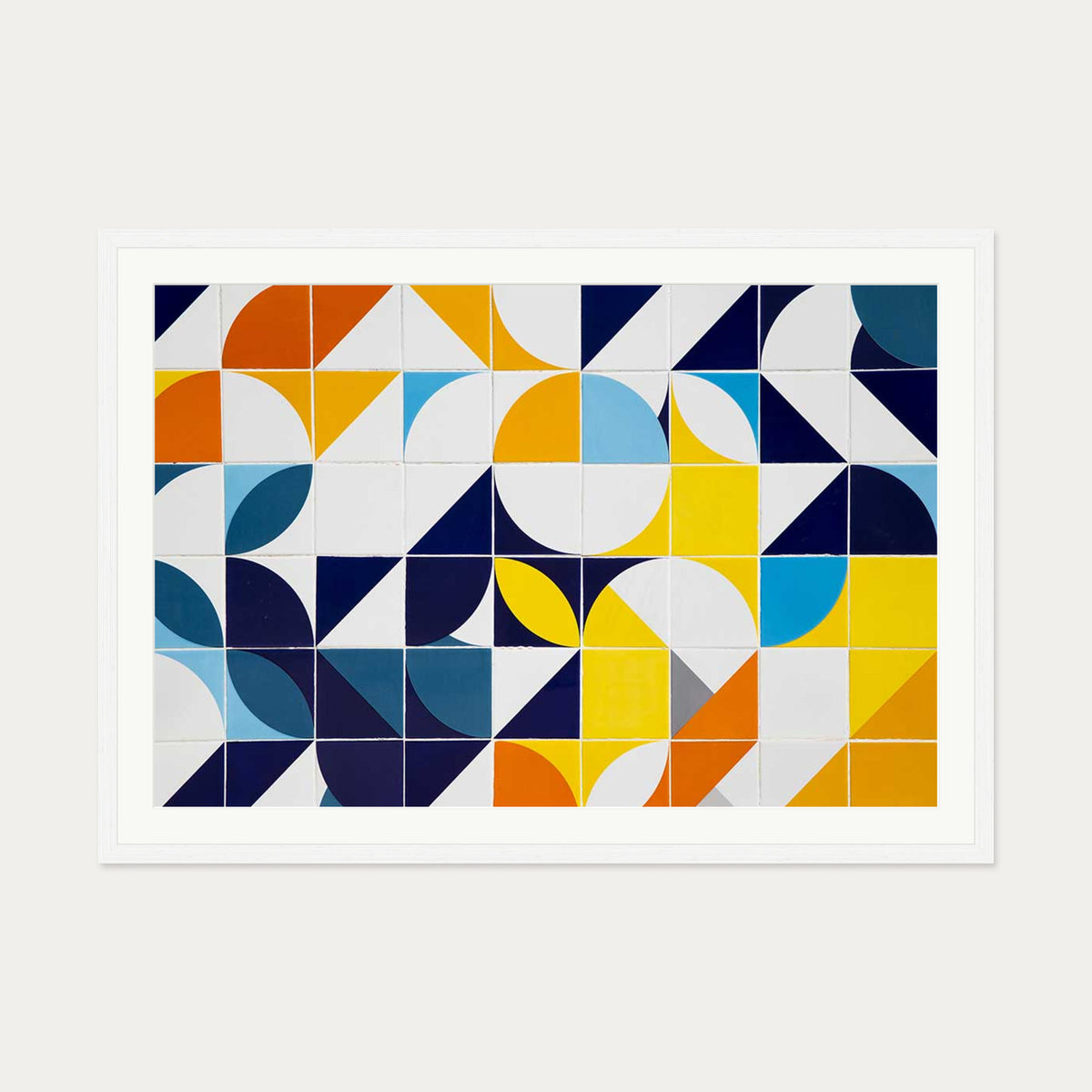 Geometric Tiles Wall Art Print — 70 x 100 cm — White Frame