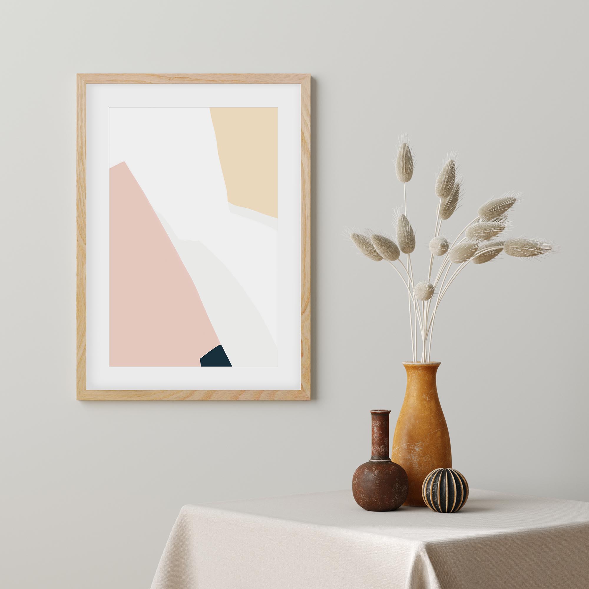Geometric Peach Shapes Framed Art