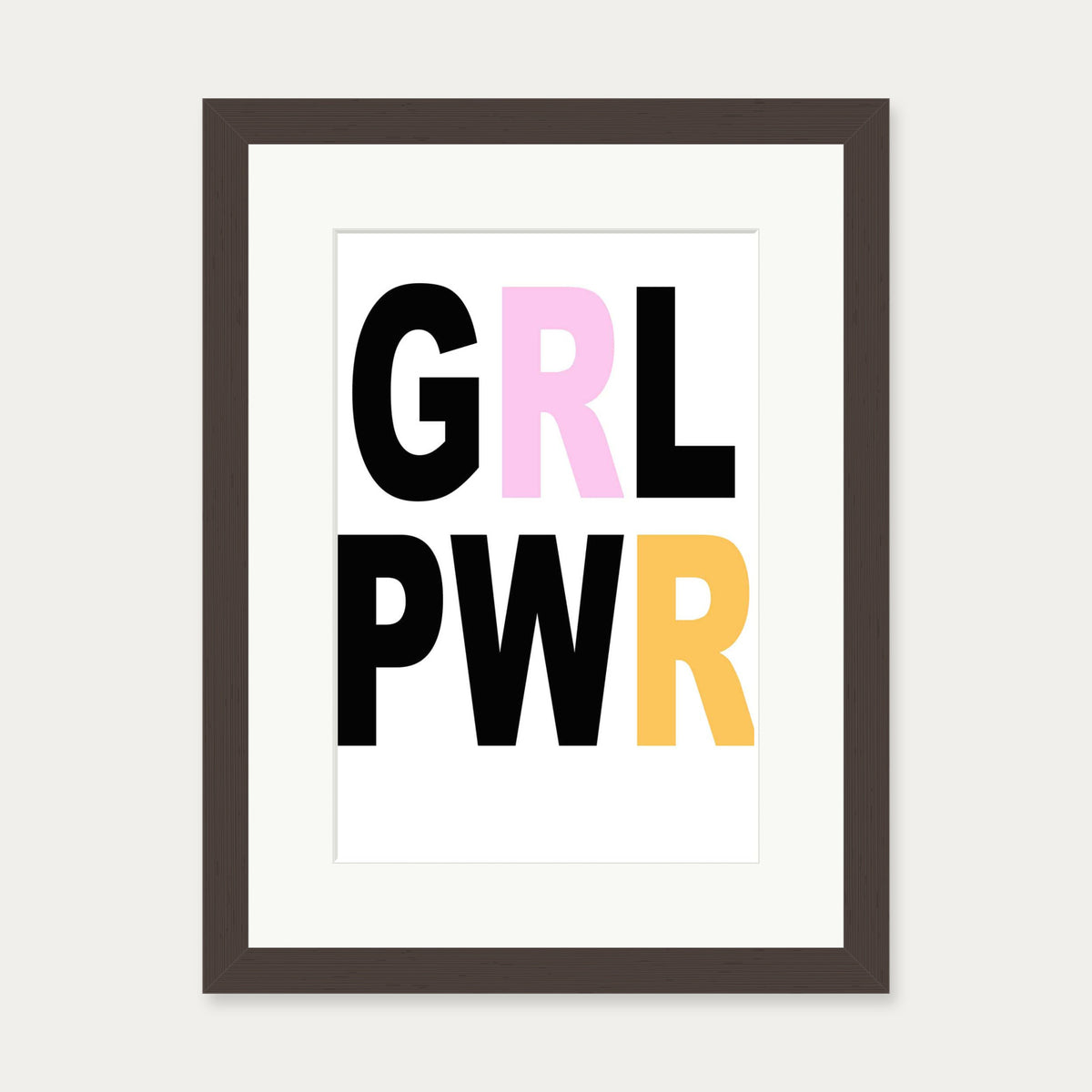 Girl Power GRL PWR Art Print — 30 x 40 cm — Brown Frame
