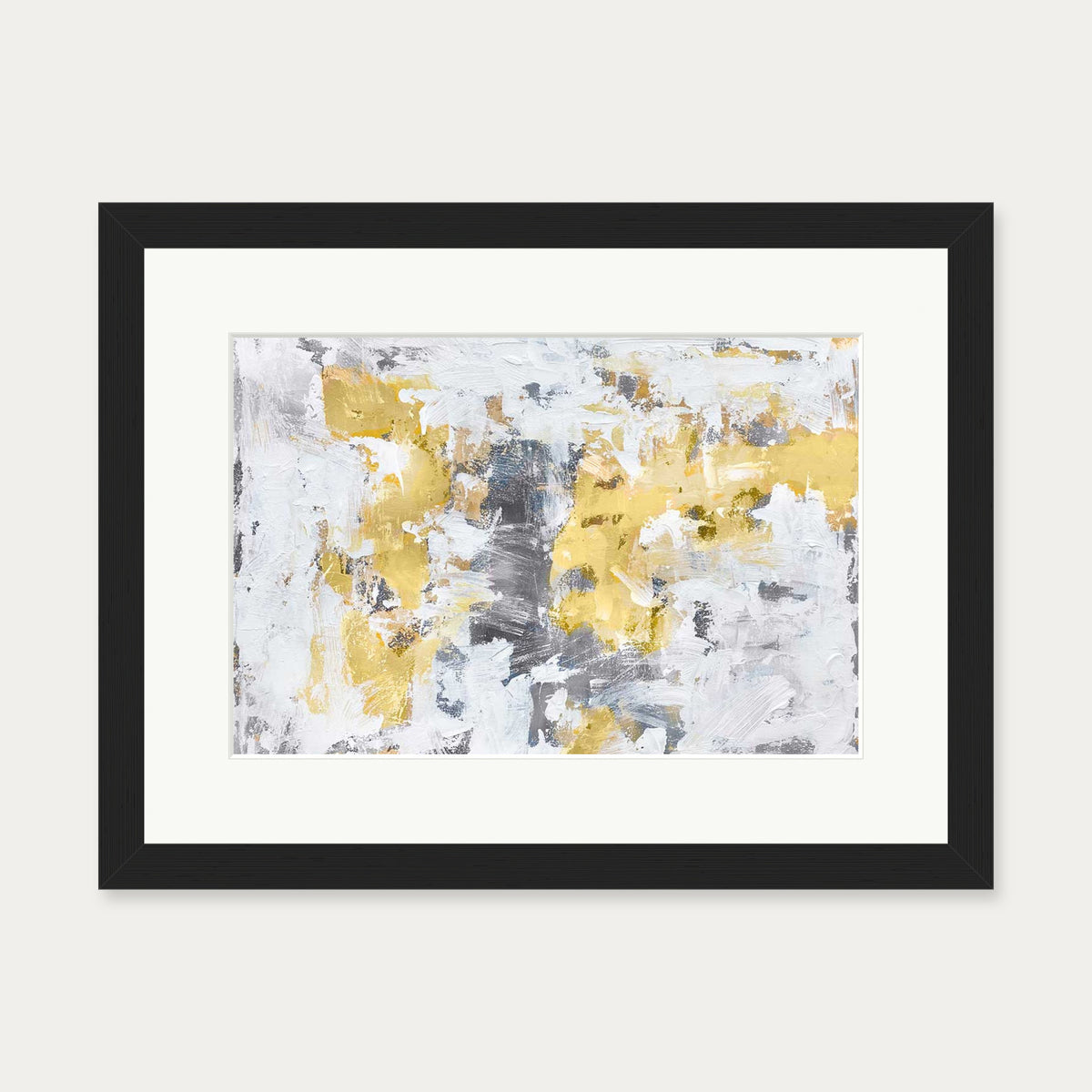Gold and Grey Brushstrokes Art Print — 30 x 40 cm — Black Frame