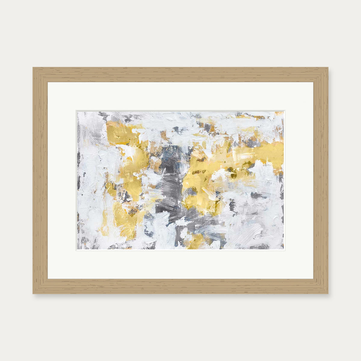 Gold and Grey Brushstrokes Art Print — 30 x 40 cm — Oak Frame
