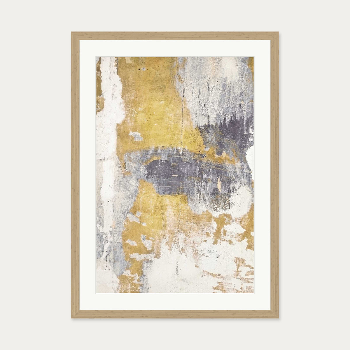 Gold & Grey Texture Wall Art Print — 50 x 70 cm — Oak Frame