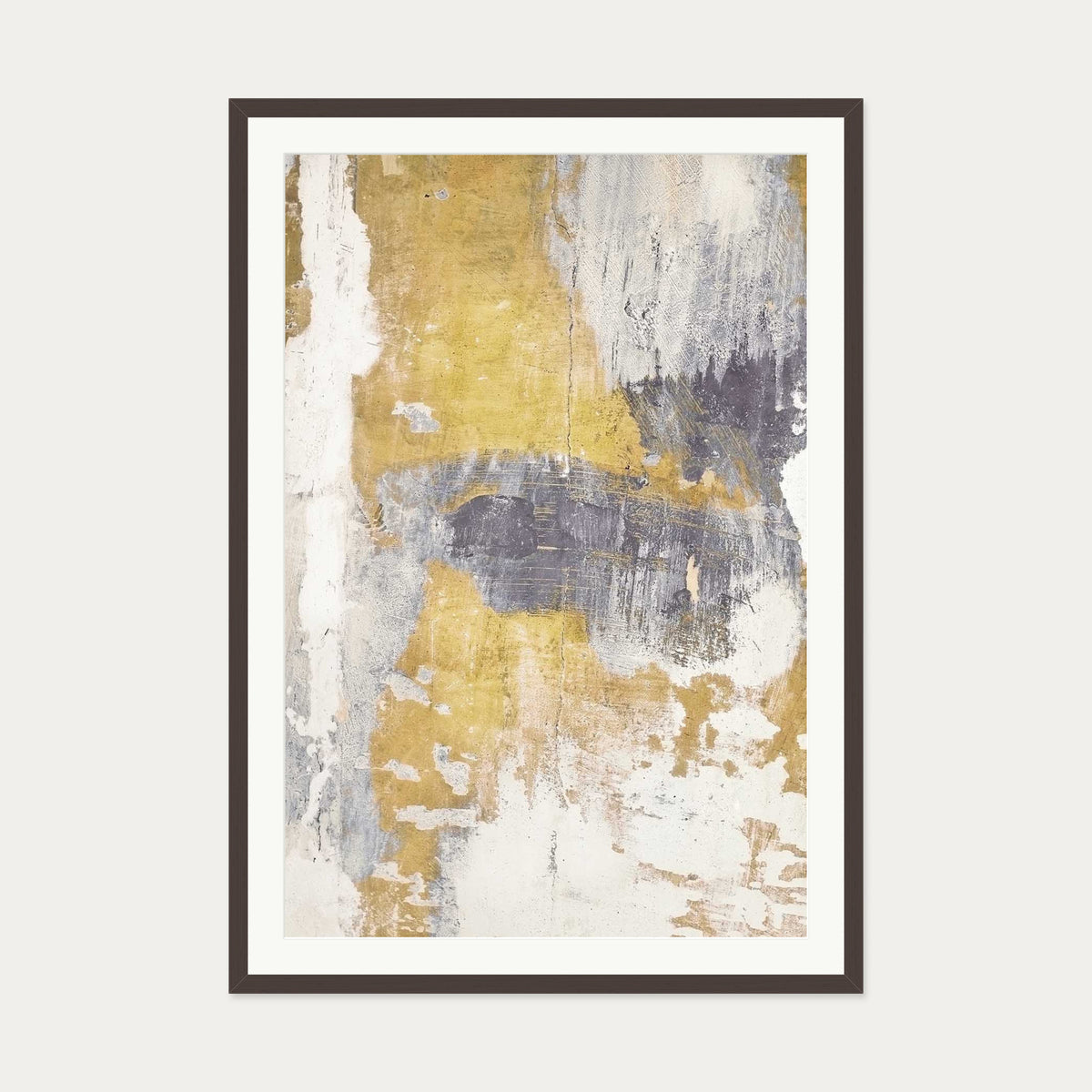 Gold & Grey Texture Wall Art Print — 70 x 100 cm — Brown Frame