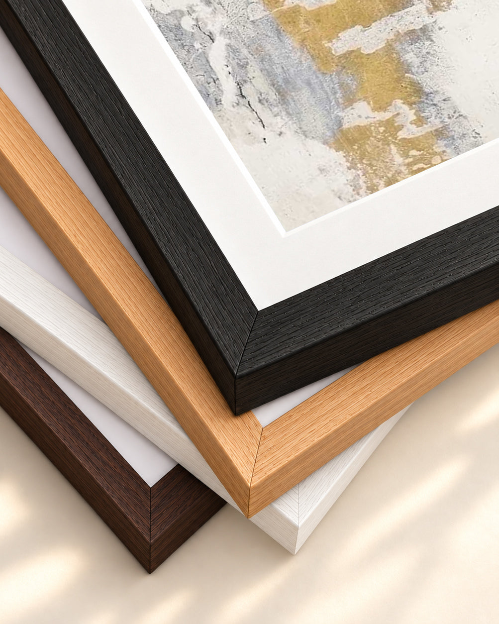 Gold & Grey Texture Wall Art Print — framed print corner with 5 cm mount and bevel