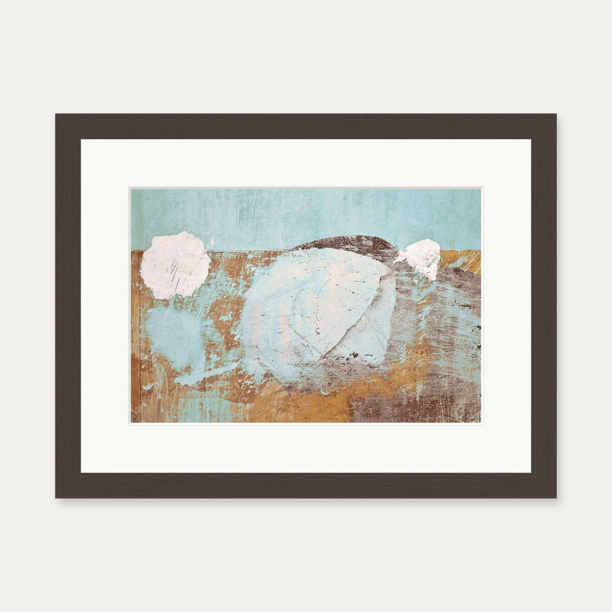 Gold & Teal Texture Wall Art Print — 30 x 40 cm — Brown Frame