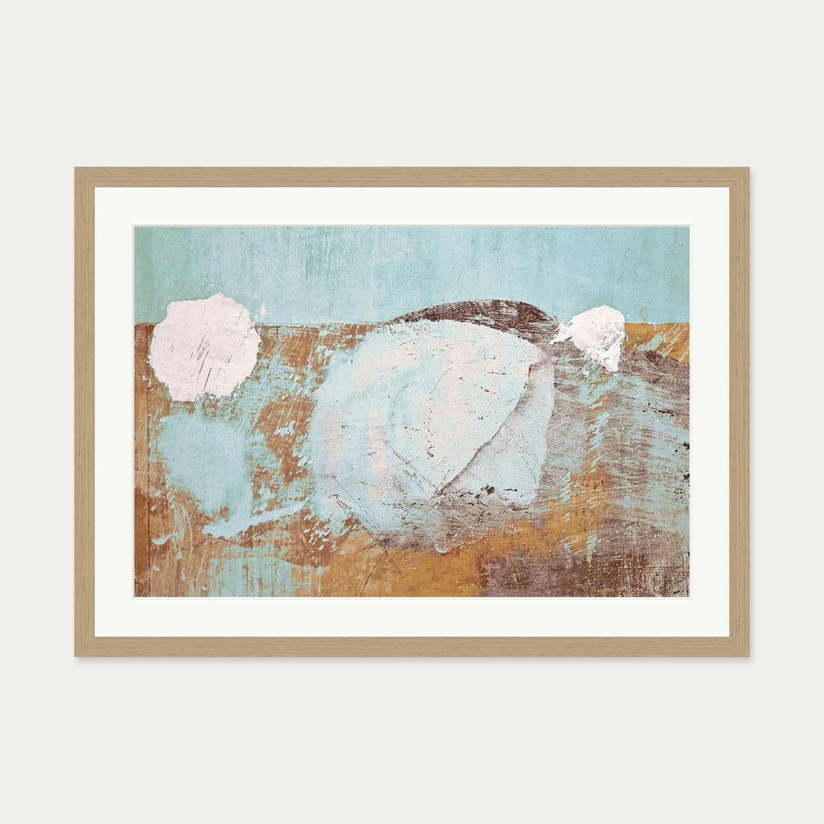 Gold & Teal Texture Wall Art Print — 50 x 70 cm — Oak Frame
