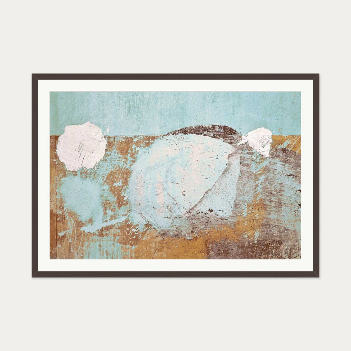 Gold & Teal Texture Wall Art Print — 70 x 100 cm — Brown Frame