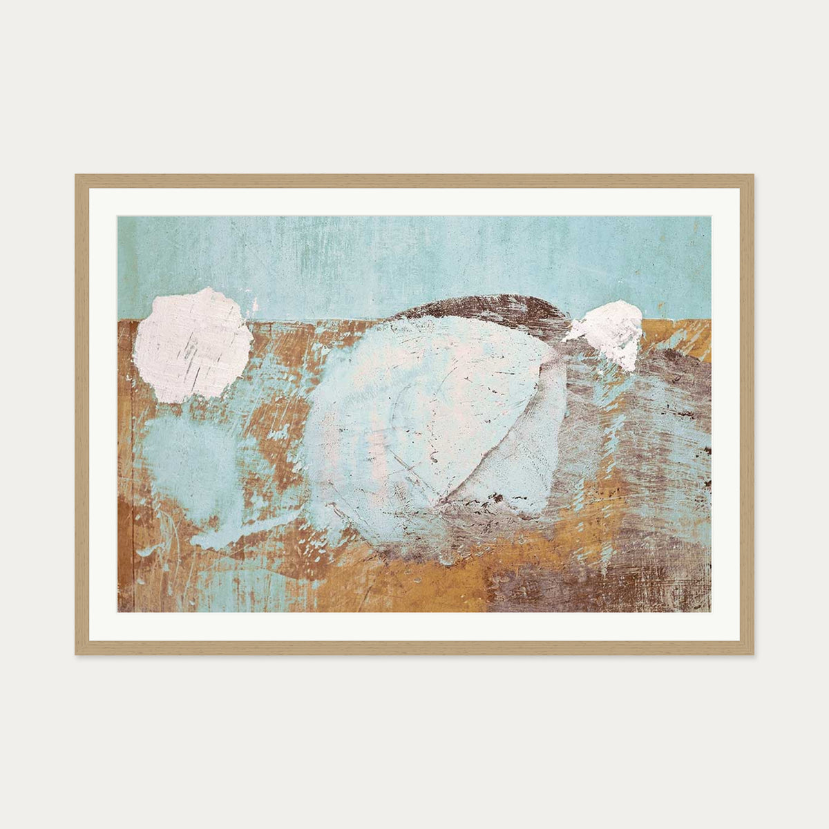 Gold & Teal Texture Wall Art Print — 70 x 100 cm — Oak Frame