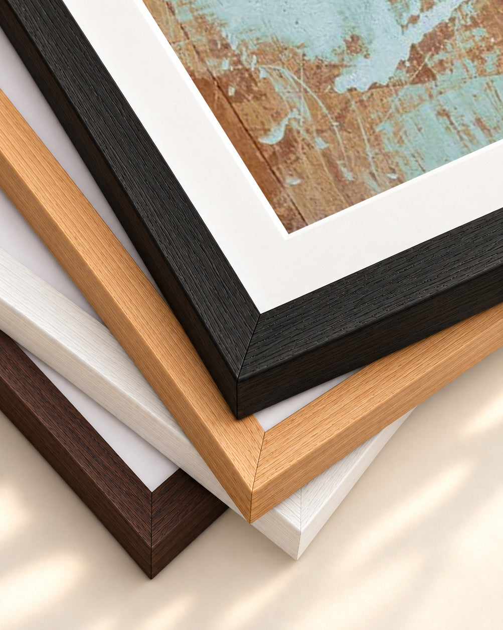 Gold & Teal Texture Wall Art Print — framed print corner with 5 cm mount and bevel