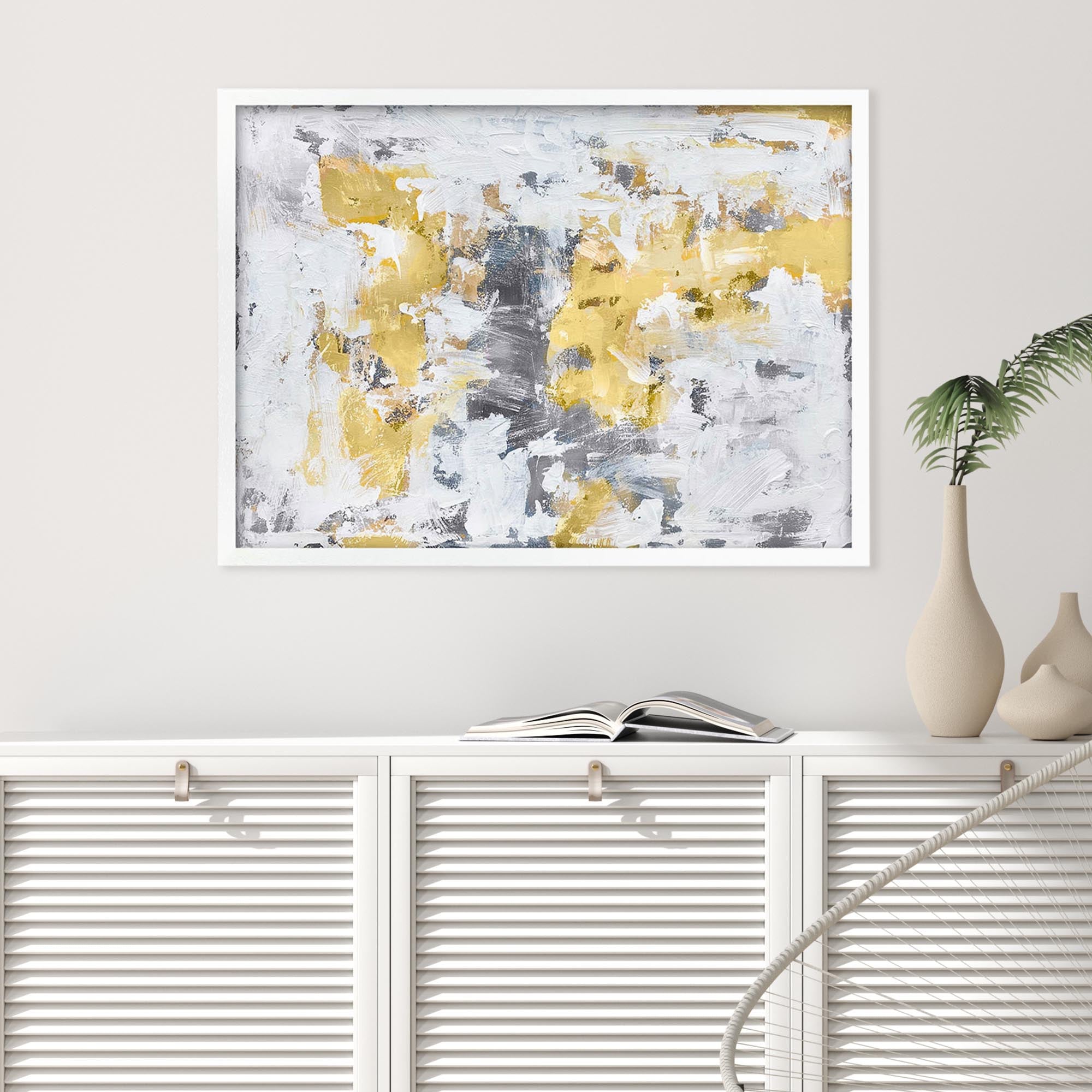 Gold and Grey Brushstrokes Framed Art