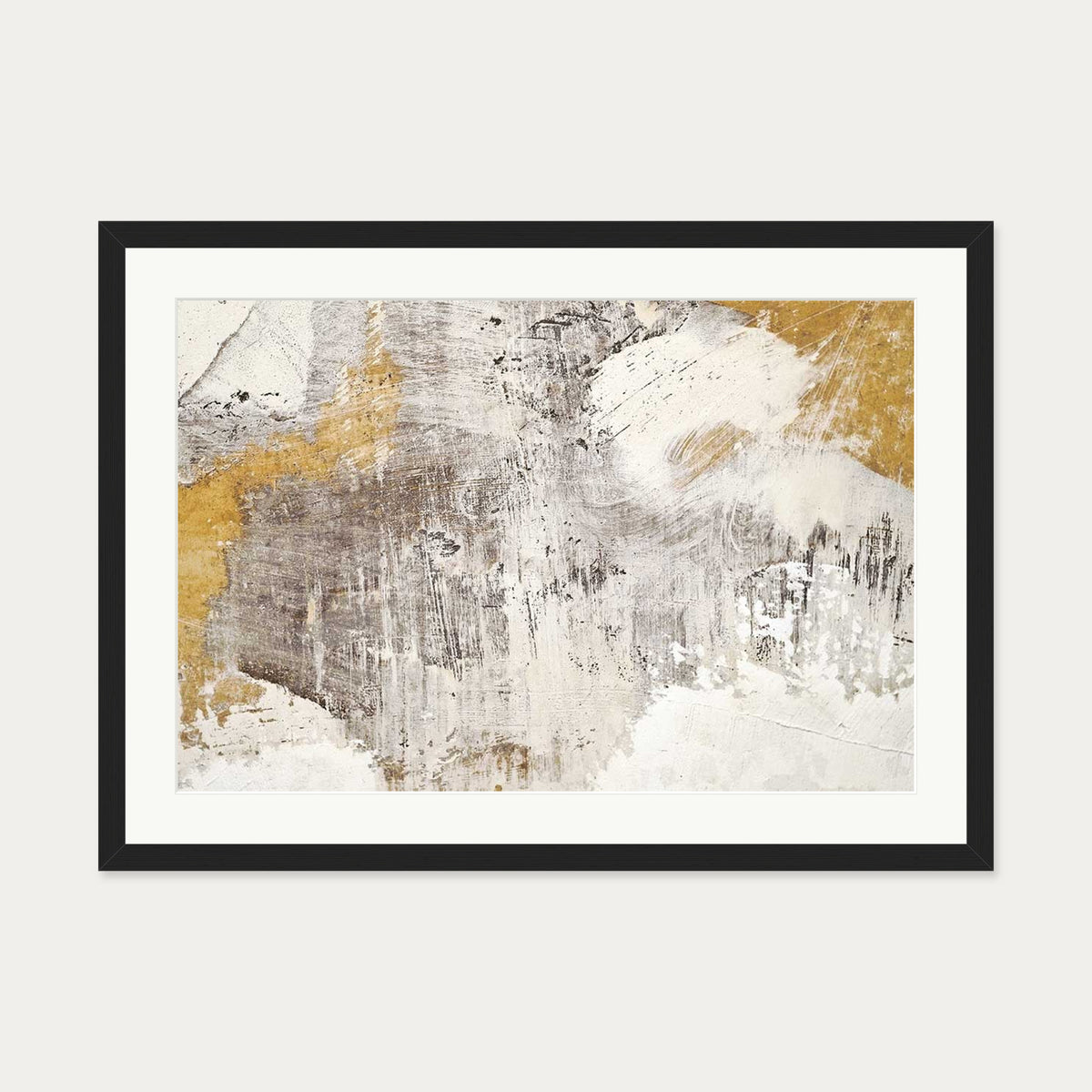 Golden Abstract Texture Wall Art Print — 50 x 70 cm — Black Frame