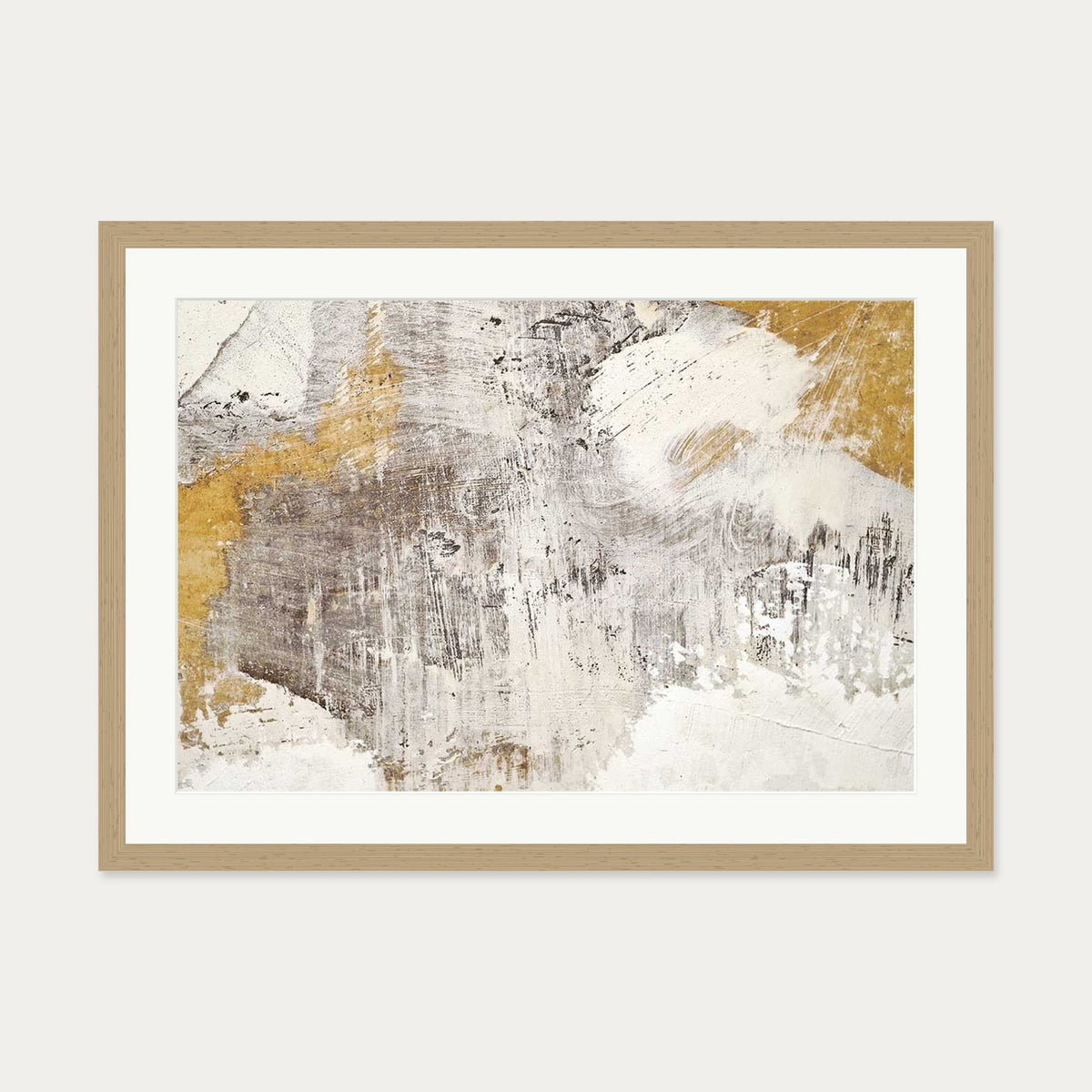 Golden Abstract Texture Wall Art Print — 50 x 70 cm — Oak Frame