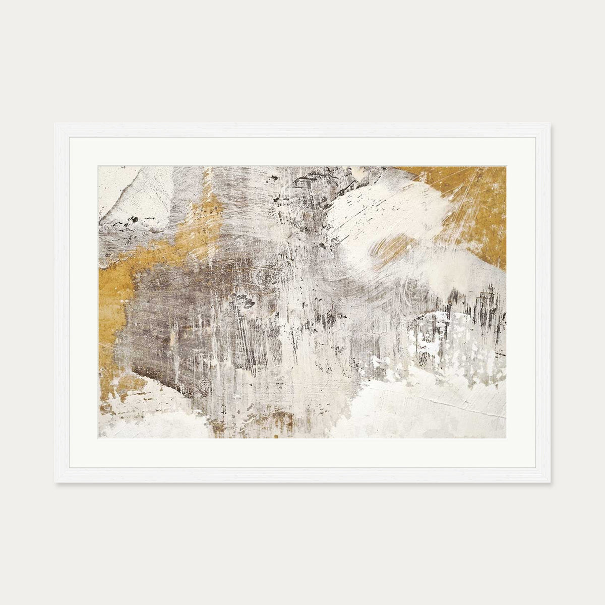 Golden Abstract Texture Wall Art Print — 50 x 70 cm — White Frame