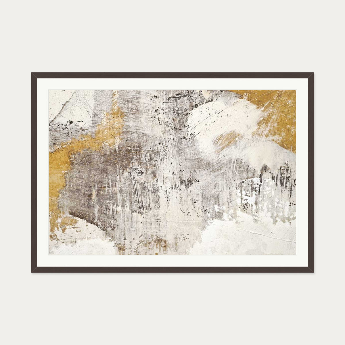 Golden Abstract Texture Wall Art Print — 70 x 100 cm — Brown Frame
