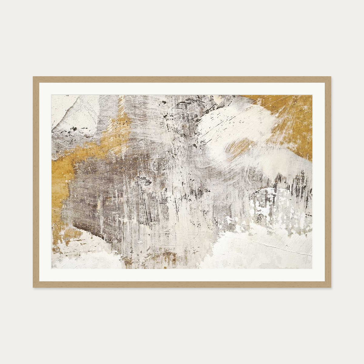 Golden Abstract Texture Wall Art Print — 70 x 100 cm — Oak Frame