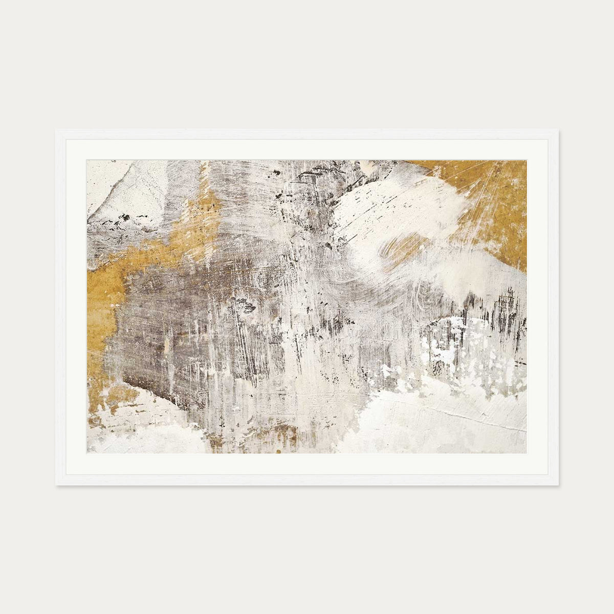 Golden Abstract Texture Wall Art Print — 70 x 100 cm — White Frame