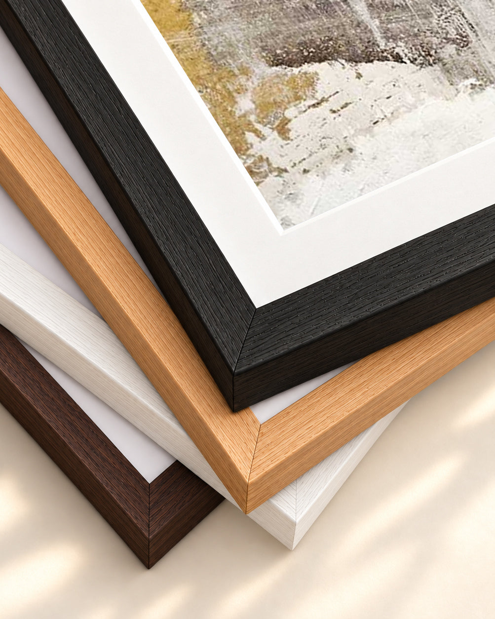Golden Abstract Texture Wall Art Print — framed print corner with 5 cm mount and bevel