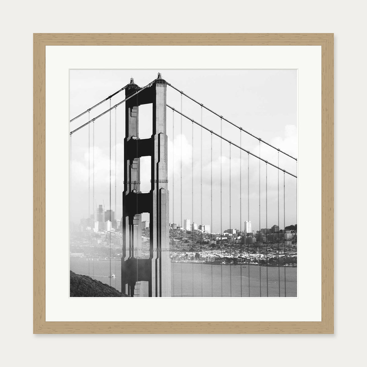 Golden Gate Bridge Art Print — 50 x 50 cm — Oak Frame