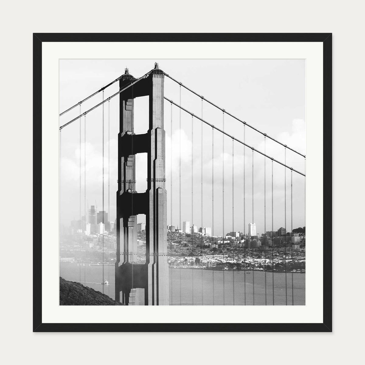 Golden Gate Bridge Art Print — 70 x 70 cm — Black Frame
