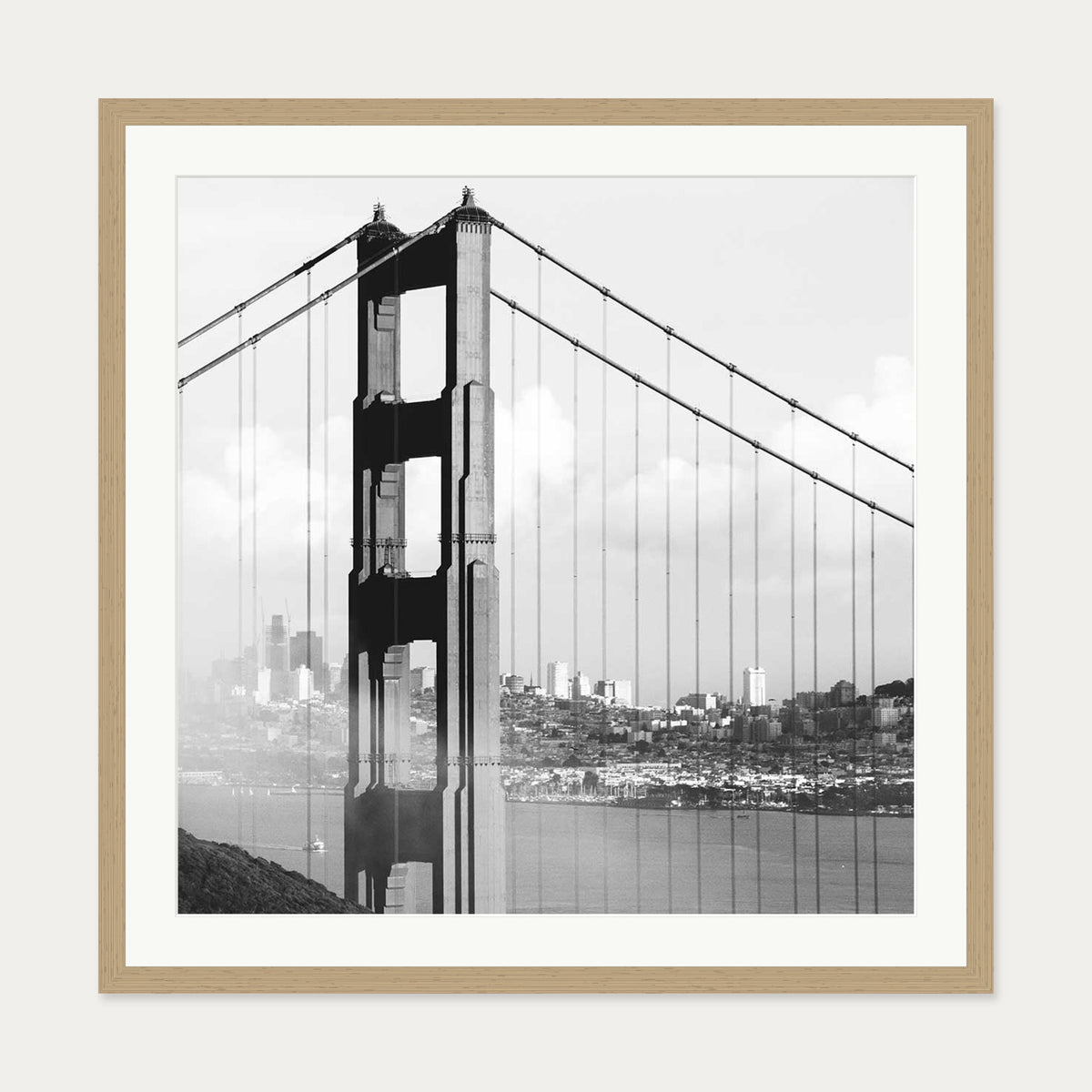 Golden Gate Bridge Art Print — 70 x 70 cm — Oak Frame