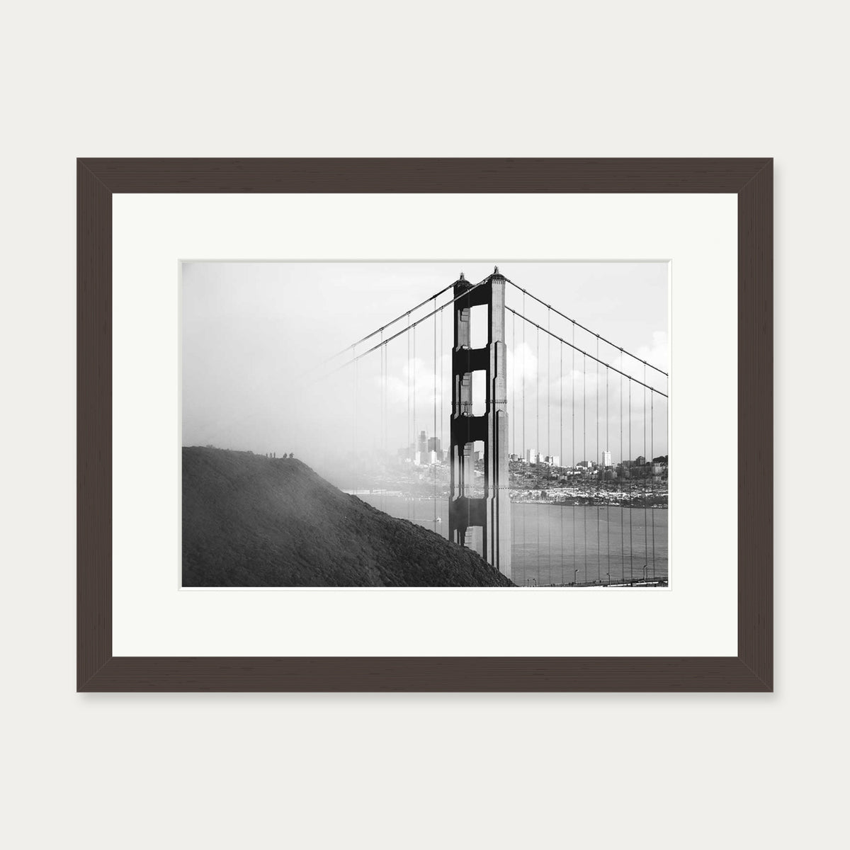 Golden Gate Bridge Art Print — 30 x 40 cm — Brown Frame