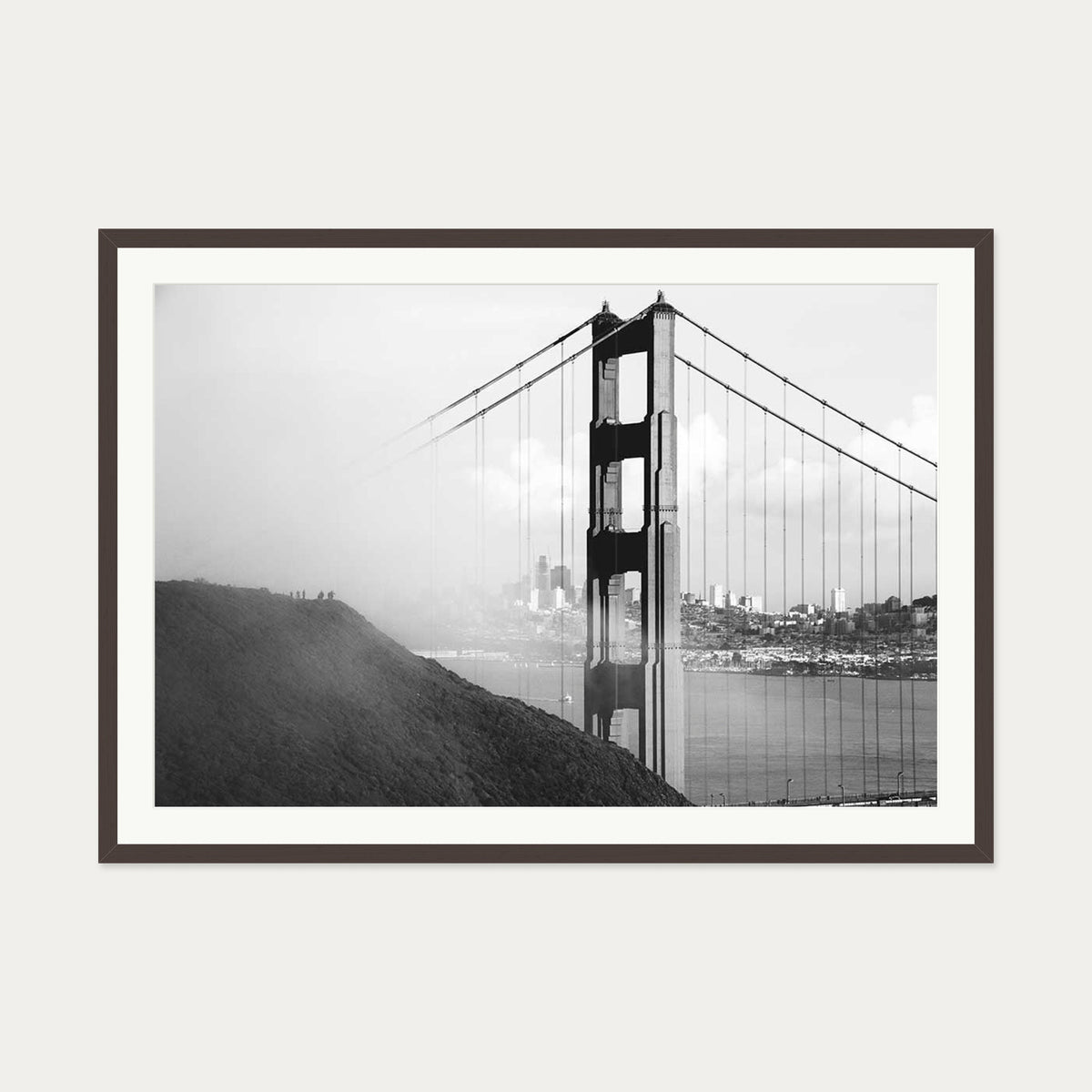 Golden Gate Bridge Art Print — 70 x 100 cm — Brown Frame