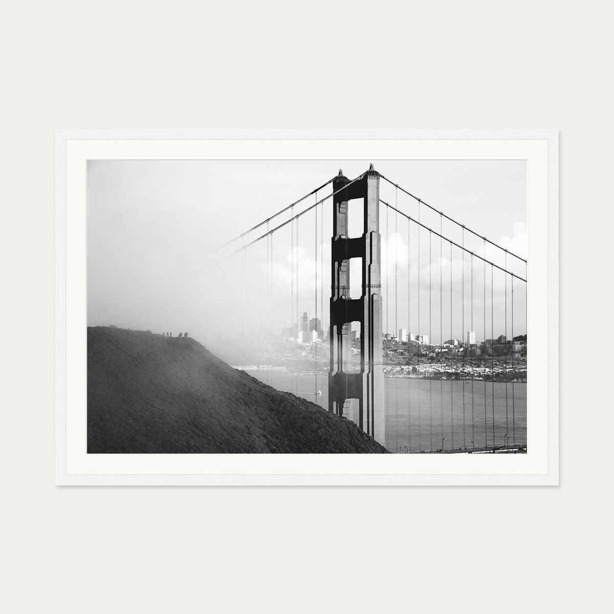 Golden Gate Bridge Art Print — 70 x 100 cm — White Frame