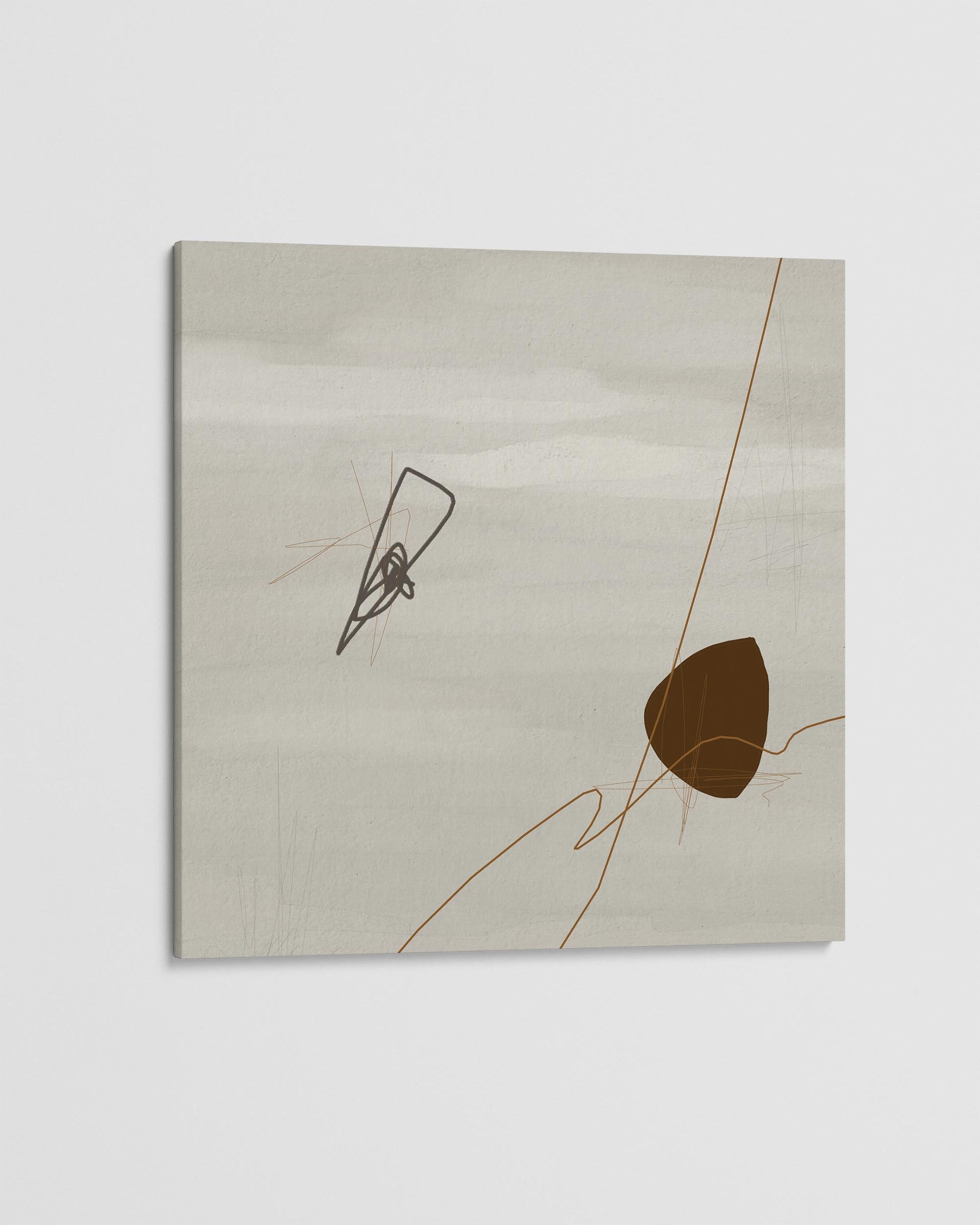 Abstract art piece with brown lines on a beige background