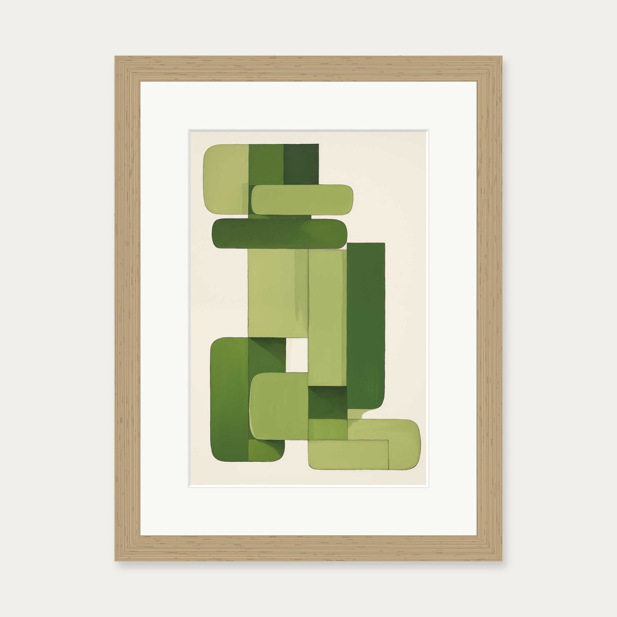 Green Blocks Art Print — 30 x 40 cm — Oak Frame