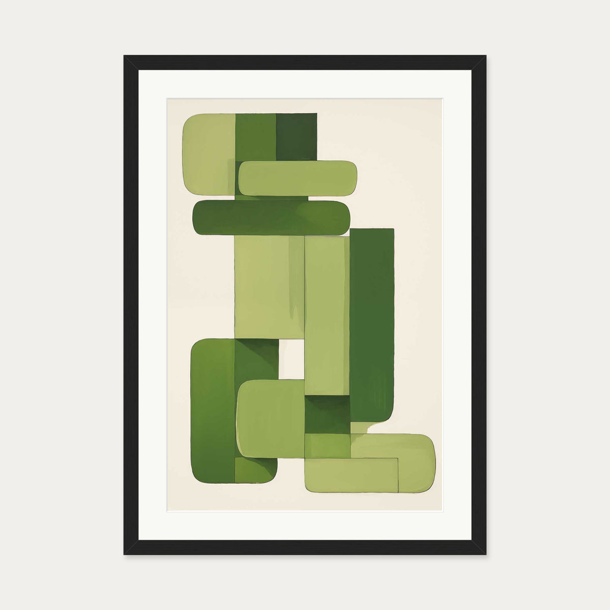Green Blocks Art Print — 50 x 70 cm — Black Frame