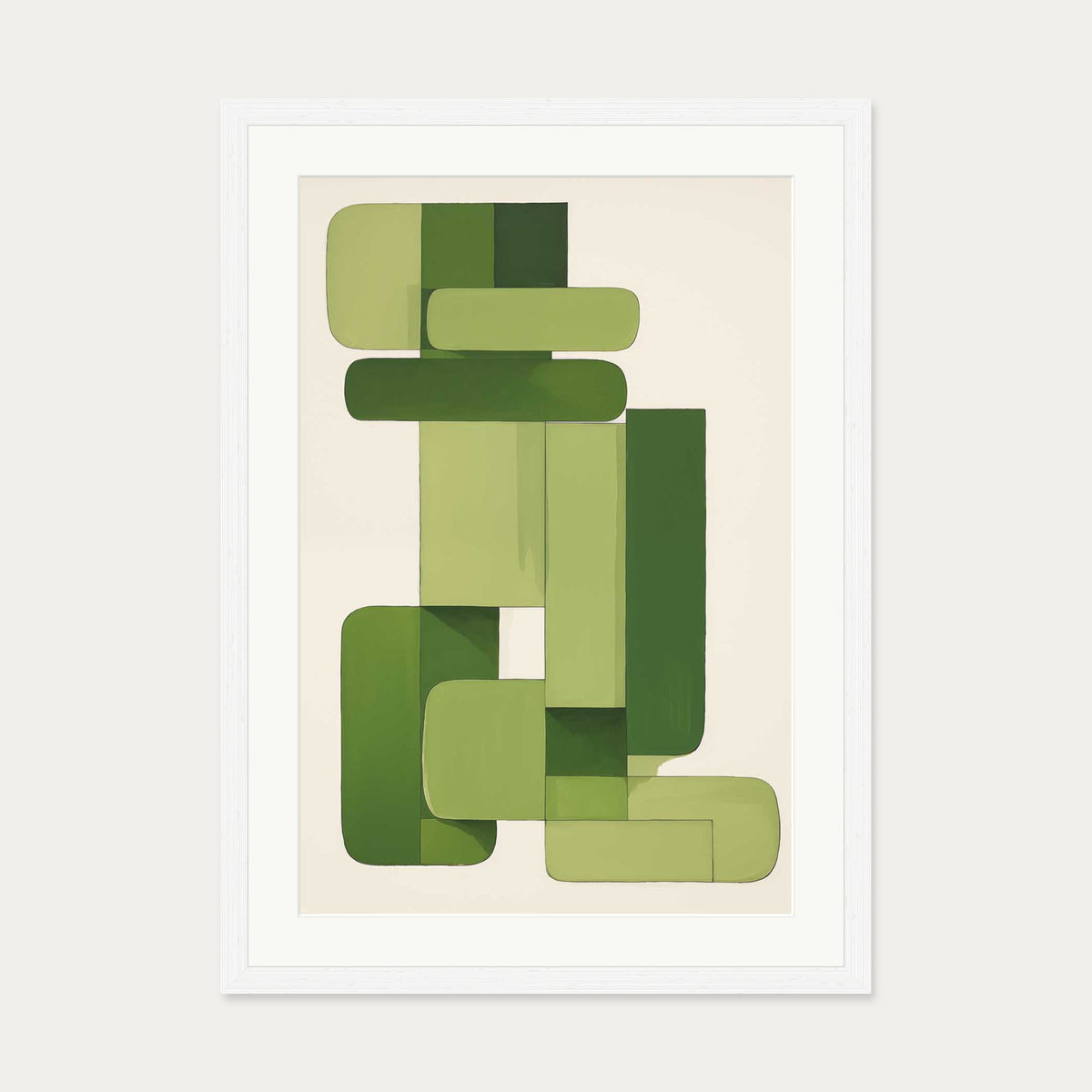 Green Blocks Art Print — 50 x 70 cm — White Frame